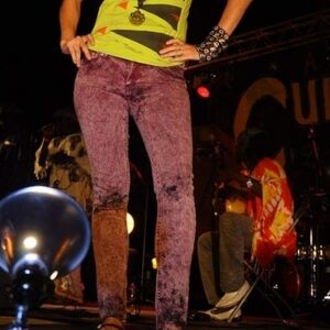 Women's Purple Acid-Wash Skinny Jeans with Hand-painted Detail